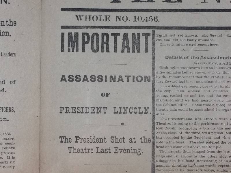 lot 45 image: Original New York Herald April 15th Abraham Lincoln Assassination Newspaper