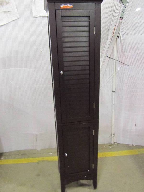 lot 45 image: Elegant Home Fashions Simon 15 in. W x 63 in. H x 13 in. D Bathroom Linen Storage Tower Cabinet with 2 Shutter Doors in Dark Espresso