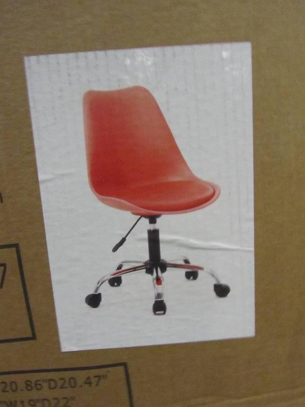 lot 48 image: Hodedah Red Armless Swivel Office Desk Chair with Cushion Seat (x2)