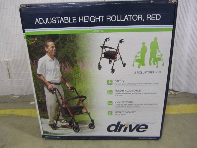lot 66 image: Drive Adjustable Height 4-Wheel Rollator in Red