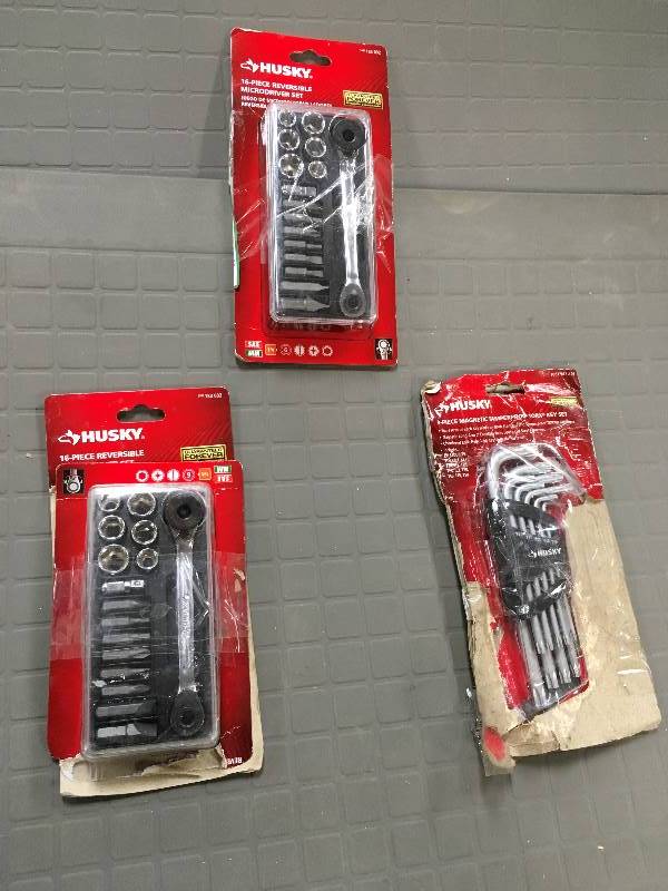 lot 41 image: 2 Husky 16 Piece Reversible Microdriver Set & Husky 9-Piece Magnetic Tamperprog Torx Key Set