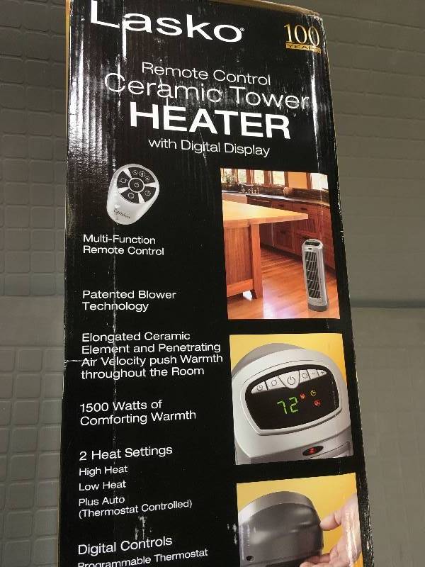 lot 47 image: Remote Control Ceramic Tower Heater with Digital Display