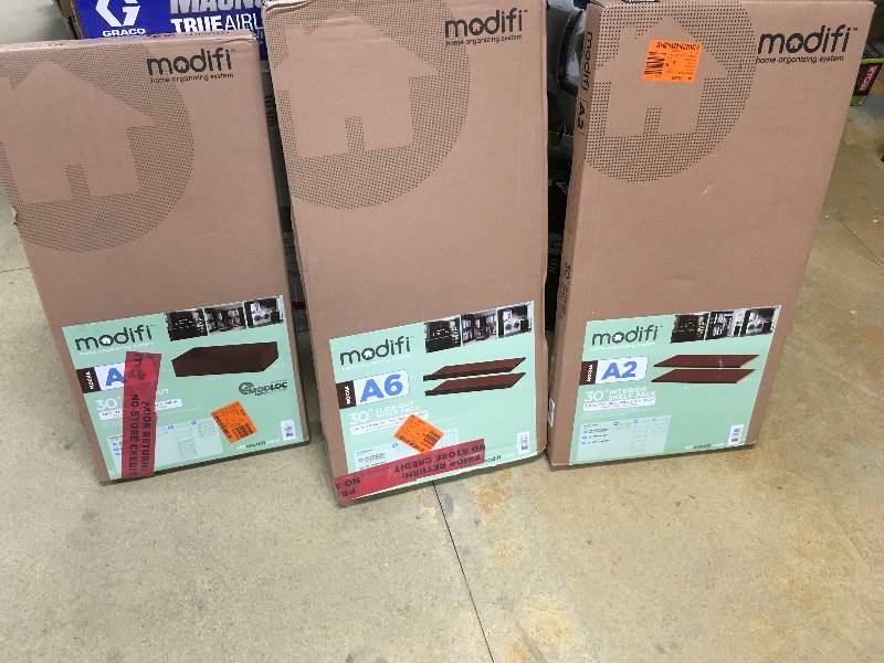 lot 49 image: Modifi 30 in. W x 0.75 in H in. D Melamine Adjustable Shelf in Mocha (Brown) - Lot of 3