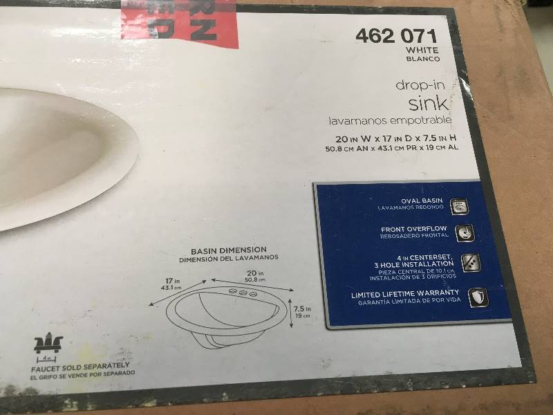 lot 54 image: Glacier Bay Aragon Self-Rimming Drop-In Bathroom Sink in White
