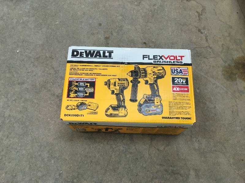lot 76 image: DEWALT  FLEXVOLT 60-Volt and 20-Volt MAX Lithium-Ion Cordless Brushless Combo Kit (2-Tool) w 2Ah and 6Ah Batteries and Charger open box never used