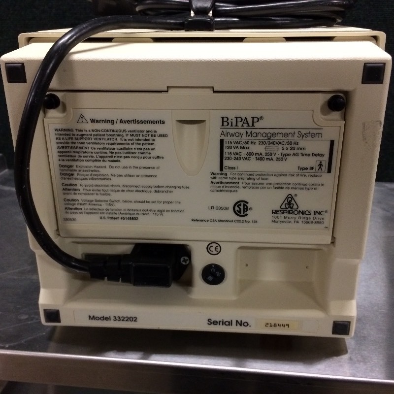 lot 36A image: Respironics 332202 BiPAP ST-D Airway Ventilator Management System - Excellent Working Condition Aids Oxygenation & Ventilation in cases of Sleep Apnea or Ventilatory Muscle Fatigue