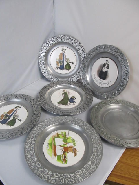 lot 56 image: Lot of Vintage Royal Winton Pewter Character Plates