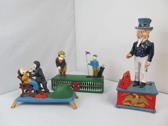 lot 63 image: 3 Working Cast Iron Mechanical Banks