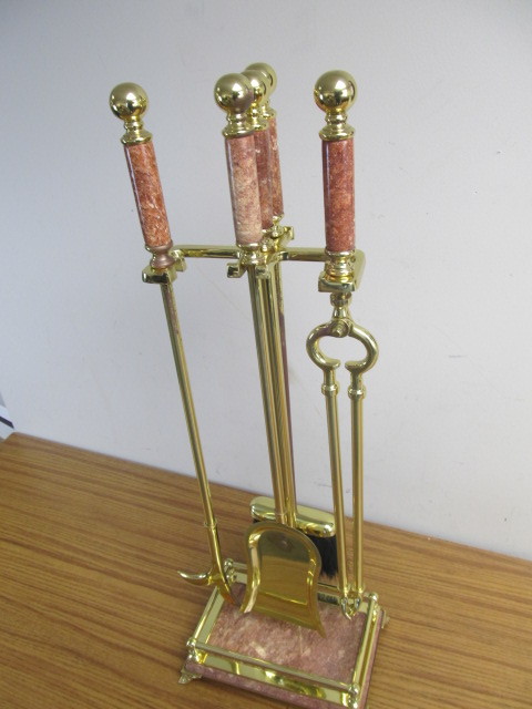 lot 115 image: Quality Vintage Brass on Copper Fireplace Tool Set