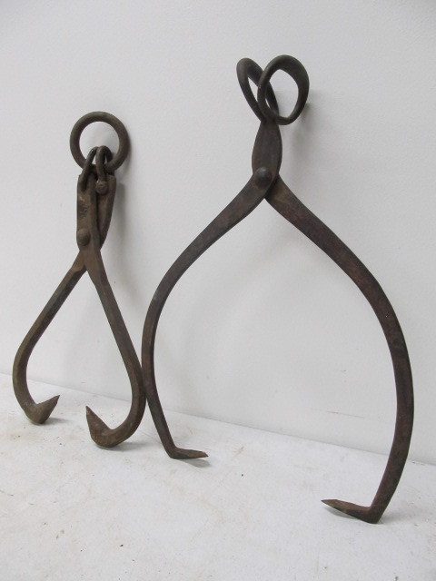 lot 130 image: 2 Antique Cast Iron Ice Tongs