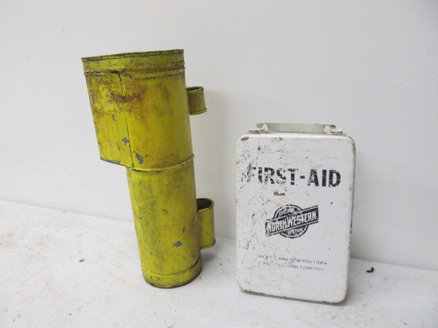 lot 139 image: Vintage Chicago Northwestern Railway First Aid Kit & Fuse Holder