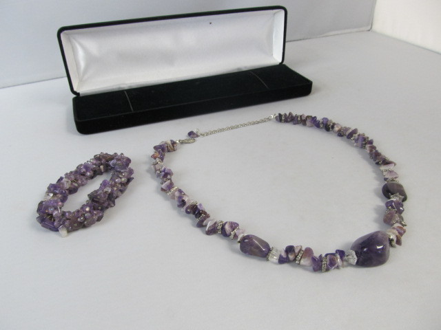 lot 164 image: Genuine Amethyst Necklace & Bracelet