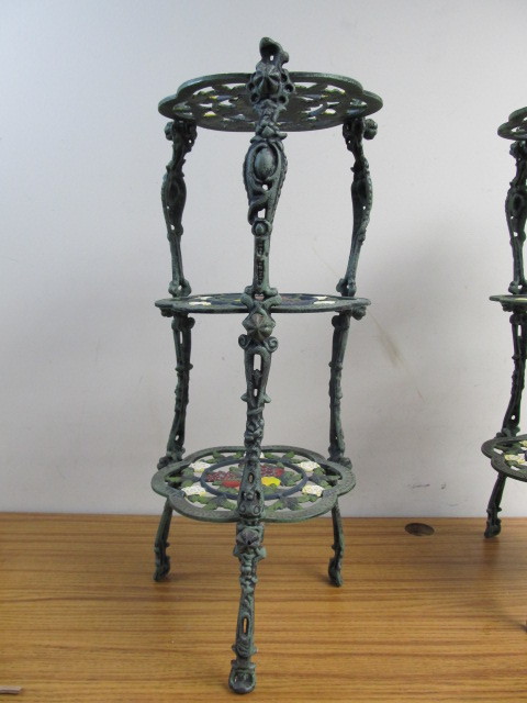 lot 8 image: NICE Vintage Painted Metal Plant Stands