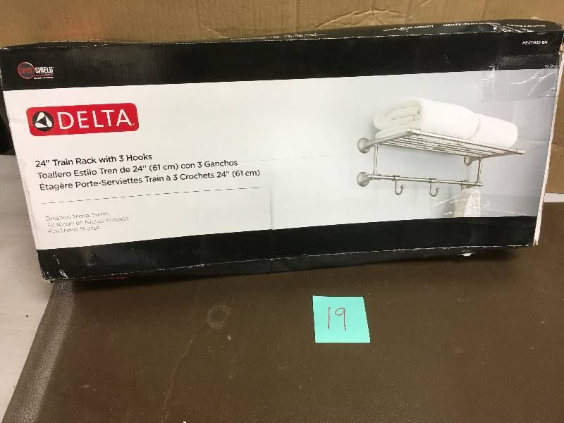Delta 24 in. Towel Shelf with 3 Towel Hooks in SPotShield Brushed Nickel - Never used- hardware not included