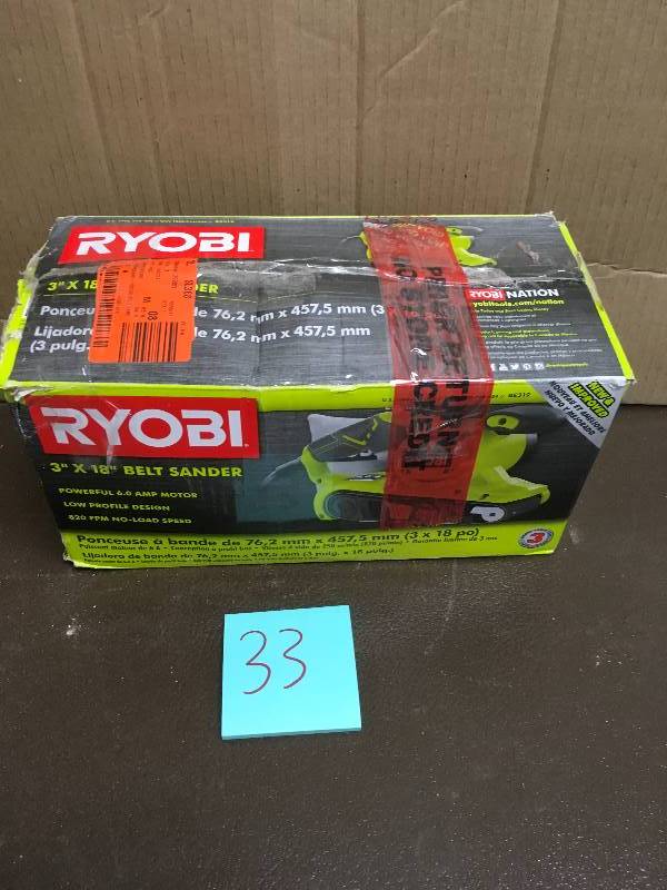 Ryobi 6-Amp Portable Belt Sander, 3 in X 18 in. used in working conditions