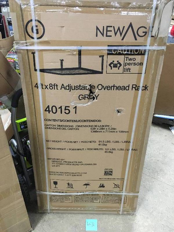 NewAge Performance 96 in. L x 48 in. W x 42 in. H Adjustable VersaRac Ceiling Storage Rack in Gray new