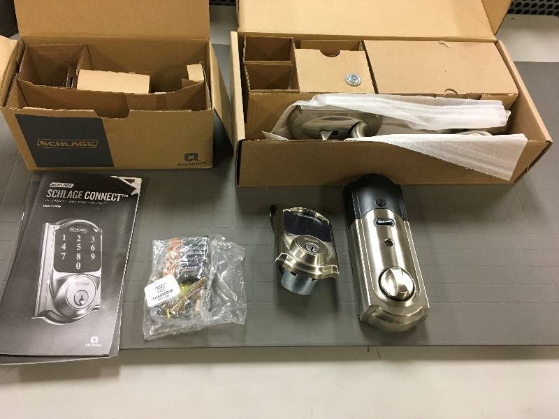 Schlage Connect Connect Satin Nickel Camelot Smart Lock with alarm and Handleset with left handed Accent Lever new
