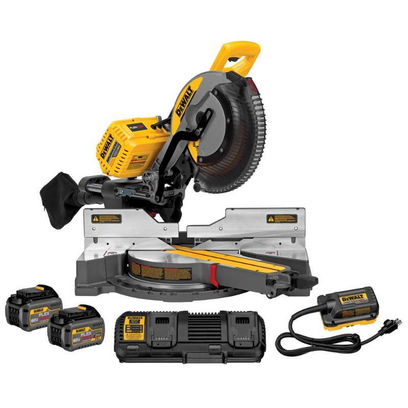 DEWALT  FLEXVOLT 120-Volt MAX Lithium-Ion Cordless 12 in. Double Bevel Sliding Brushless Miter Saw Kit with (2) Batteries 6Ah Model # DHS790AT2  in like working conditions