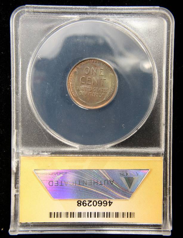 lot 04 image: 1931-S WHEAT CENT MS62 BRN ANACS BETTER DATE COIN