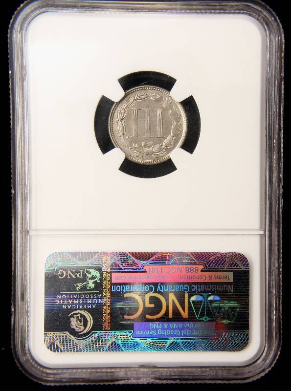 lot 27 image: 1866 US THREE CENT NICKEL MS63 NGC