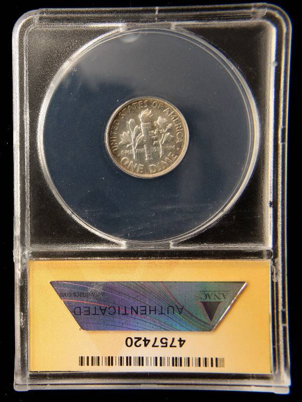 lot 34 image: 1953 PROOF ROOSEVELT SILVER DIME PF64 ANACS