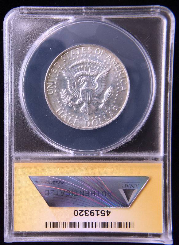 lot 45 image: 1966 KENNEDY 40% SILVER HALF DOLLAR SP66 ANACS
