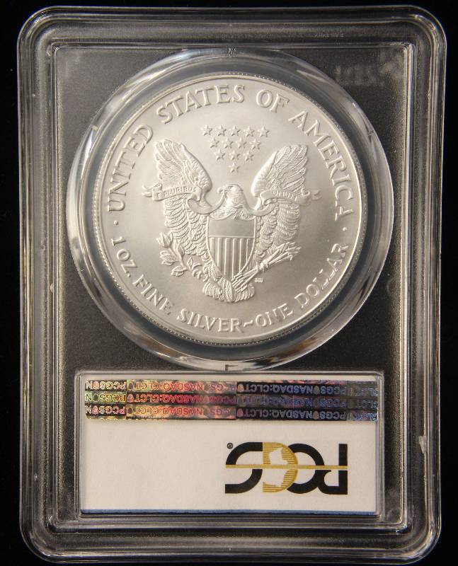 lot 65 image: 2005 AMERICAN SILVER EAGLE 1 TROY OZ. .999 FINE SILVER DOLLAR MS69 PCGS