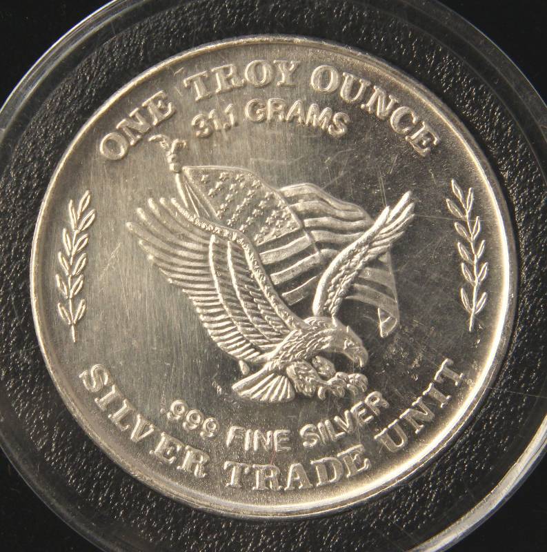 lot 74 image: PRE AMERICAN SILVER EAGLE 1 TROY OZ. .999 FINE SILVER ROUND MINTED FROM STRATEGIC STOCKPILE OF SILVER STORED AT US ASSAY OFFICE SAN FRANCISCO 1981