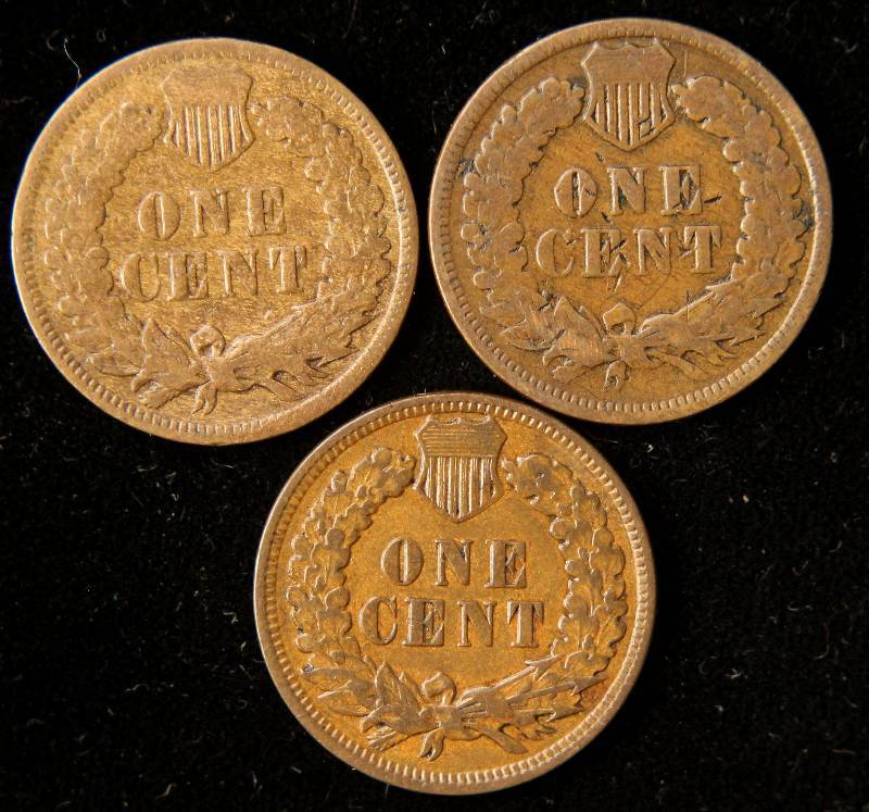 lot 77 image: GROUP OF 3 INDIAN HEAD CENTS 1905, 1906 & 1907 G-VF