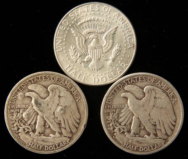 lot 79 image: 1944-D 1945-S WALKING LIB & 1964 KENNEDY SILVER HALF DOLLARS