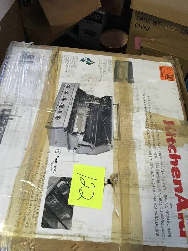 KitchenAid 4-Burner Built-in Propane Gas Island Grill Head in Stainless Steel with Rotisserie Burner not used- damage box in new condition