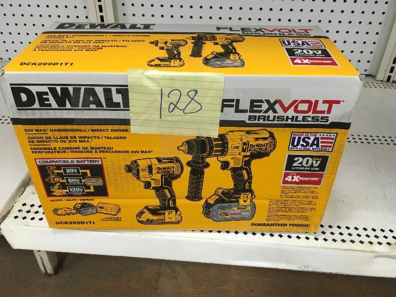 DEWALT FLEXVOLT 20V60V MAX Li-Ion Cordless Power Tool Set  12in. Hammerdrill & 14in. Impact Driver, With 2 Batteries, Model# DCK299D1T1