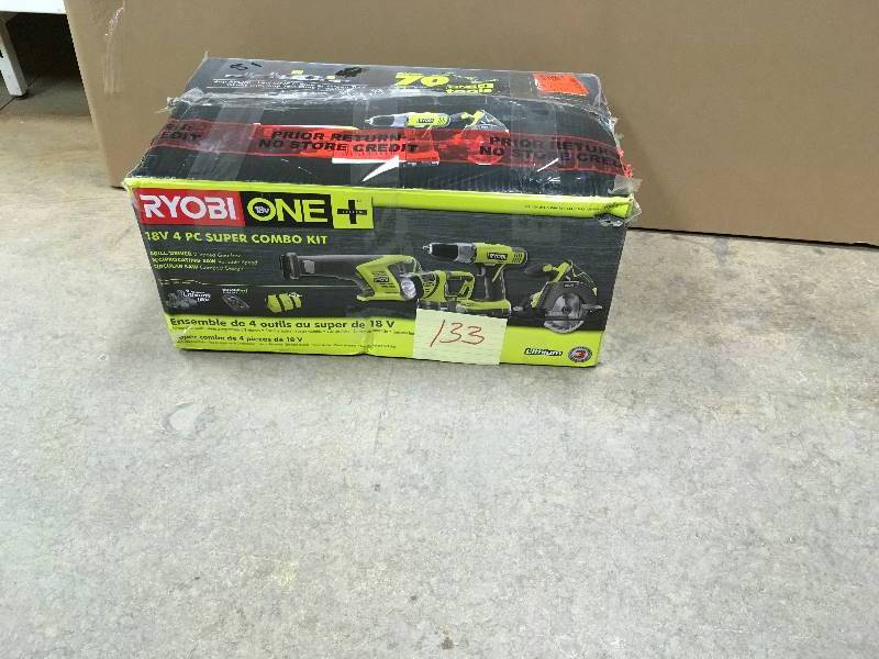 Ryobi 18-Volt ONE Lithium-Ion Cordless Super Combo Kit (4-Piece) open box in like new condition one battery only