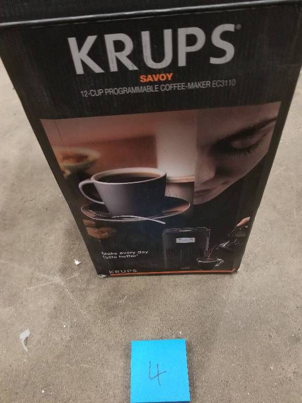 lot 4 image: Krups 12 Cup Coffee Maker- Black open box in like new condition