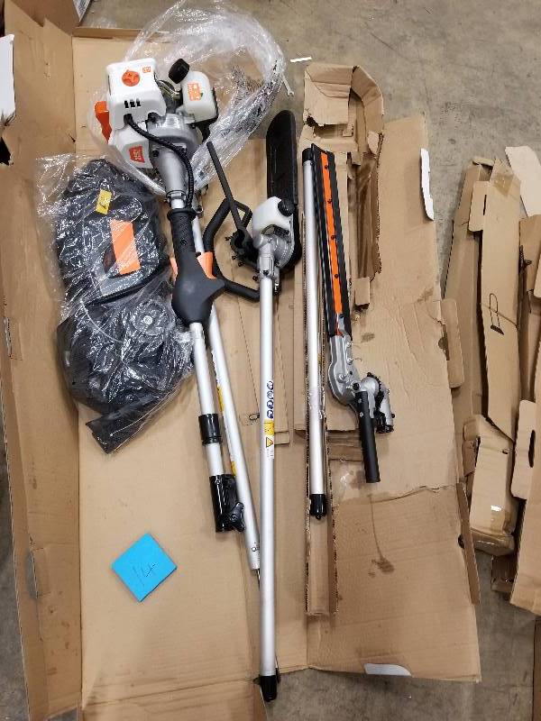 lot 14 image: MTF261 2-Cycle Gas Full Crank 4 in 1 String Trimmer with Pole Saw Attachment open box in like new condition