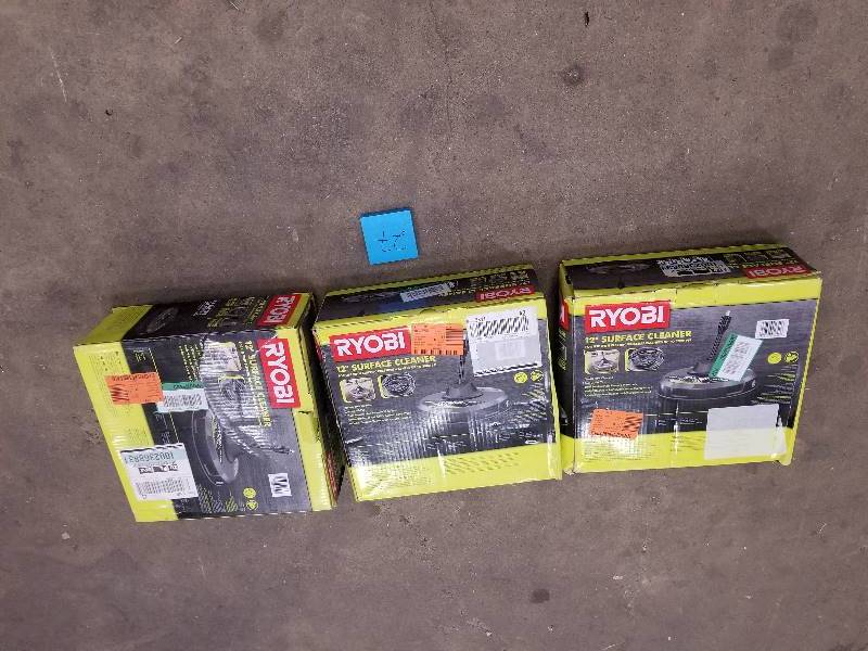 lot 27 image: Ryobi 12 in. 2000 PSI 1.4 GPM Quick Connect Surface Cleaner for Electric Pressure Washers Lot of 3 open box in like new condition