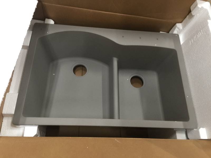 lot 57 image: Elkay Classic 33 in x22in Double Bowl Top Kitchen Sink Finish Greige new