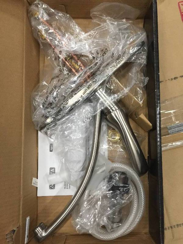 lot 59 image: Delta Foundations Single Handle Kitchen Faucet open box in new condition