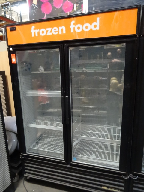 True double door freezer. Model GDM-49F.  115208-230 volt. On wheels. Works