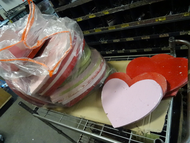 Painted styrofoam hearts. 13 and 1...
