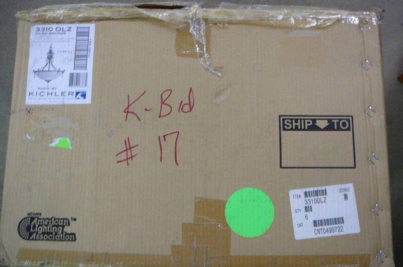 lot 17 image: Kichler Lighting Oiled Bronze 4 Light 150WLight umber Etched glass Mocha Swirl Tear Drops IN box