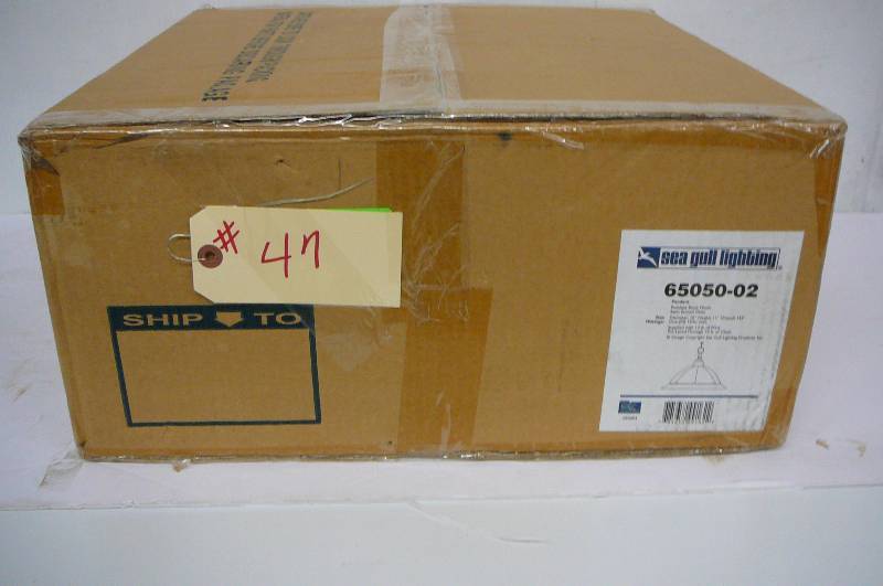 lot 47 image: Hanging Lamp Sea Gull Lighting Polished Brass Finish, Satin Etched Glass In Box