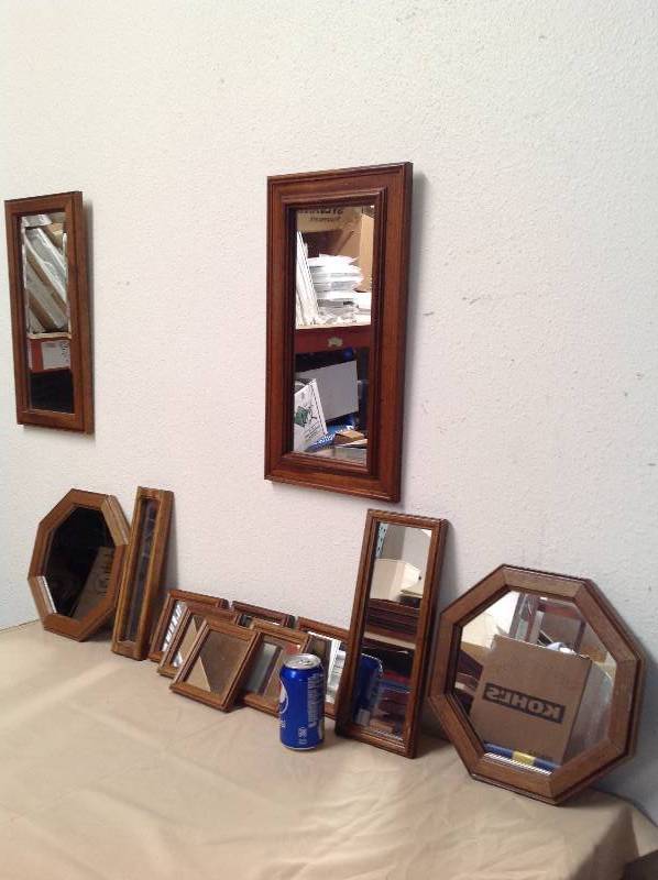 lot 3 image: 13 wooden mirrors various sizes