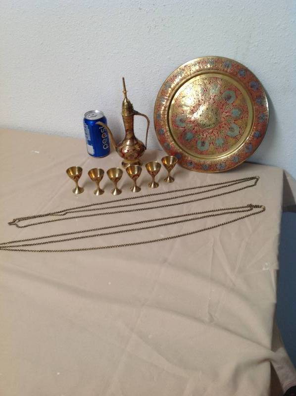 lot 42 image: Brass Tea Set, One Brass Plate