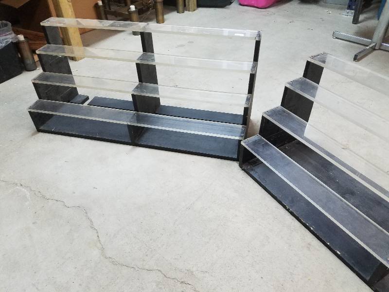 lot 100 image: Two Display Stands with Plexiglas for Shelves