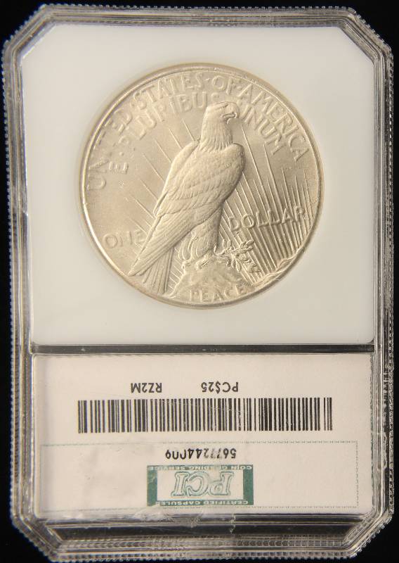 lot 12 image: 1925 PEACE SILVER DOLLAR MS63 PCI