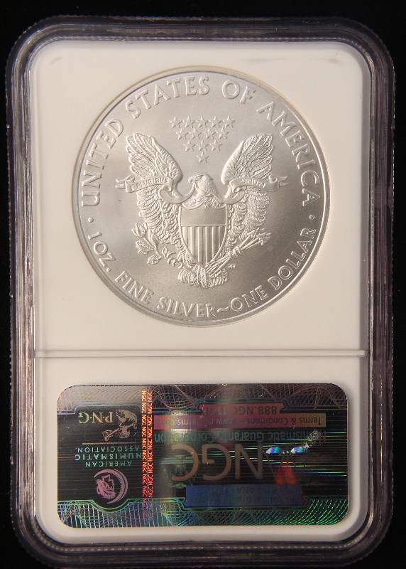lot 31 image: 2010 AMERICAN SILVER EAGLE 1 TROY OZ. .999 FINE SILVER DOLLAR MS70 NGC