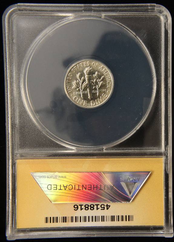lot 33 image: 1955 PROOF ROOSEVELT SILVER DIME PF65 ANACS