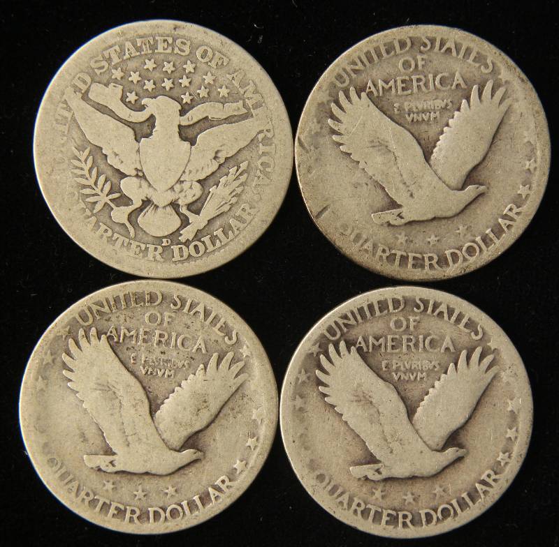 lot 40 image: 1914-D BARBER 1925, 1926 & 1929 STANDING LIBERTY SILVER QUARTERS