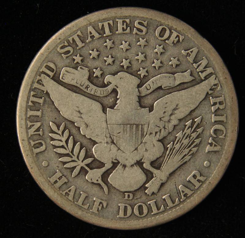 lot 42 image: 1913-D BARBER SILVER HALF DOLLAR